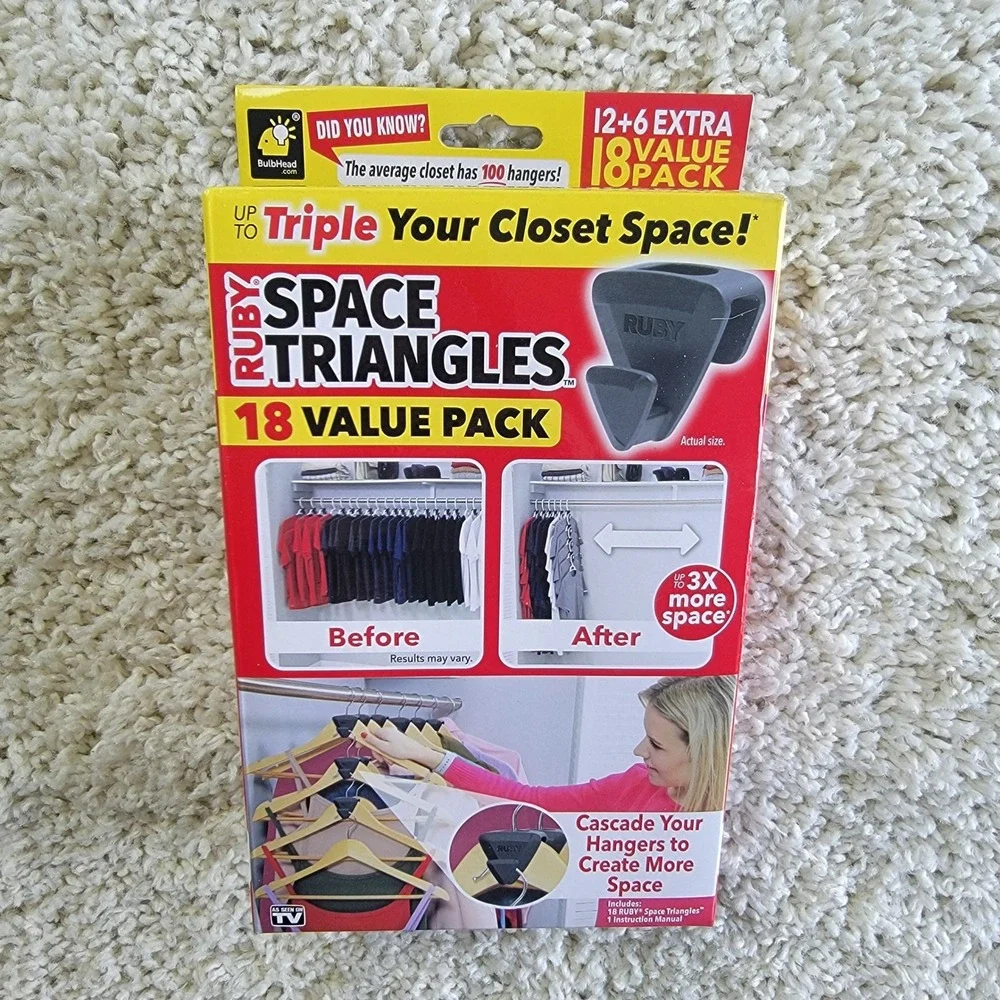 Ruby Space Triangles 18 Value Pack Closet Organizer Hanger Hooks 3x Space